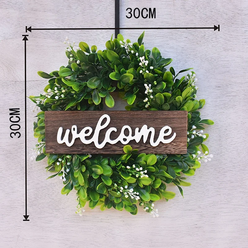 

Hot Welcome Sign with Wreath Garland Door Decoration Wooden Hanging Sign Wreath Door Garland Ornament Simulation Leaf Wreath