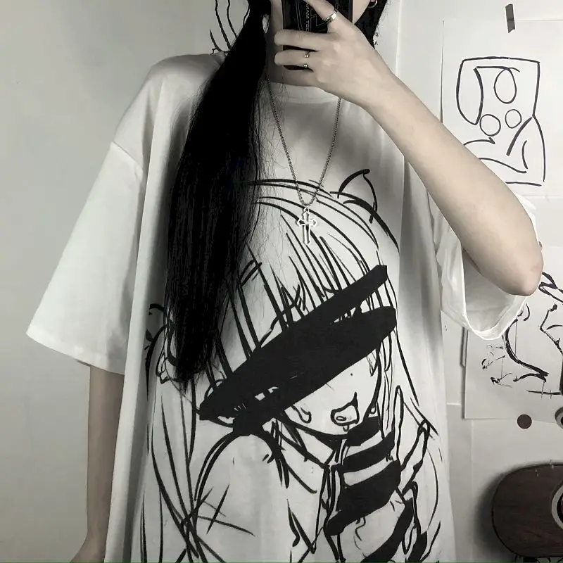 

Loose Short Sleeve Summer Tops for Women 2020 Japanese Cartoon Girl Korean Student Female Harajuku Style Print All-match Top