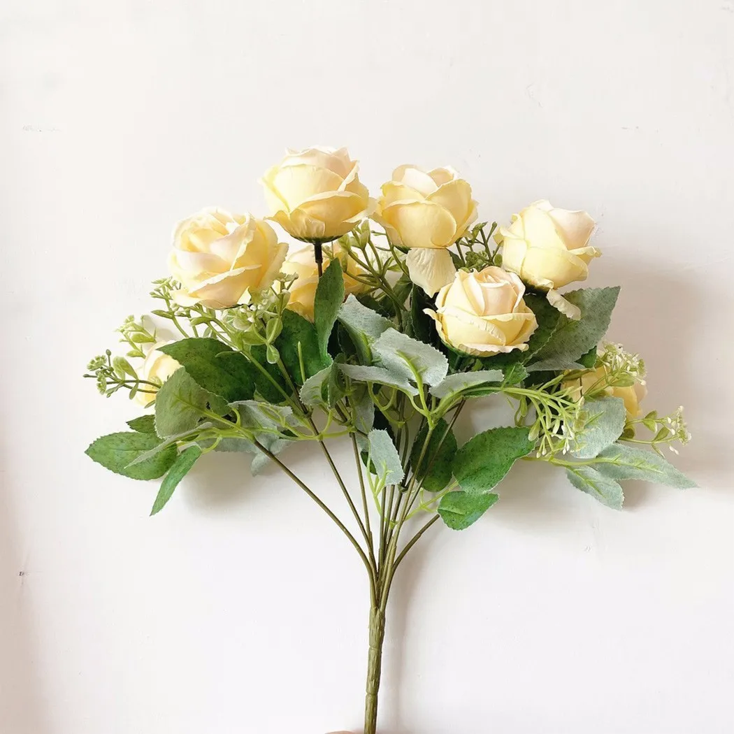 

9 Flower Head 1 Bouquet Artificial Silk Lotus White Pink Yellow Blue Rose Flowers Bride Flower For Wedding Craft Decoration