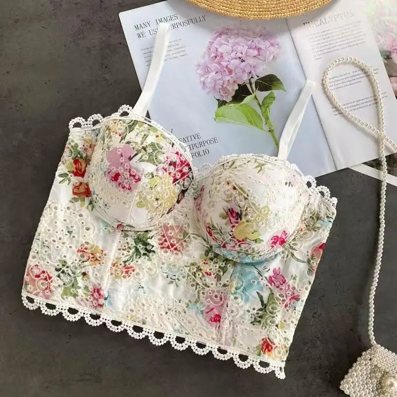 

Женский хлопковый бюстгальтер с чашками пуш-ап и цветочным принтом