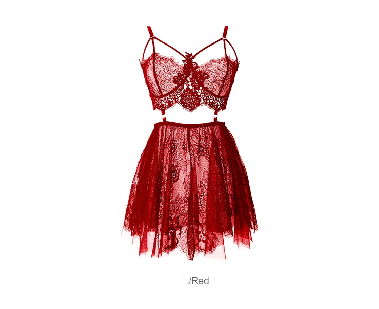 

Lace perspective temptation irregular strap Backless nightdress Sexy pajamas underwear women water soluble floating eyelashes
