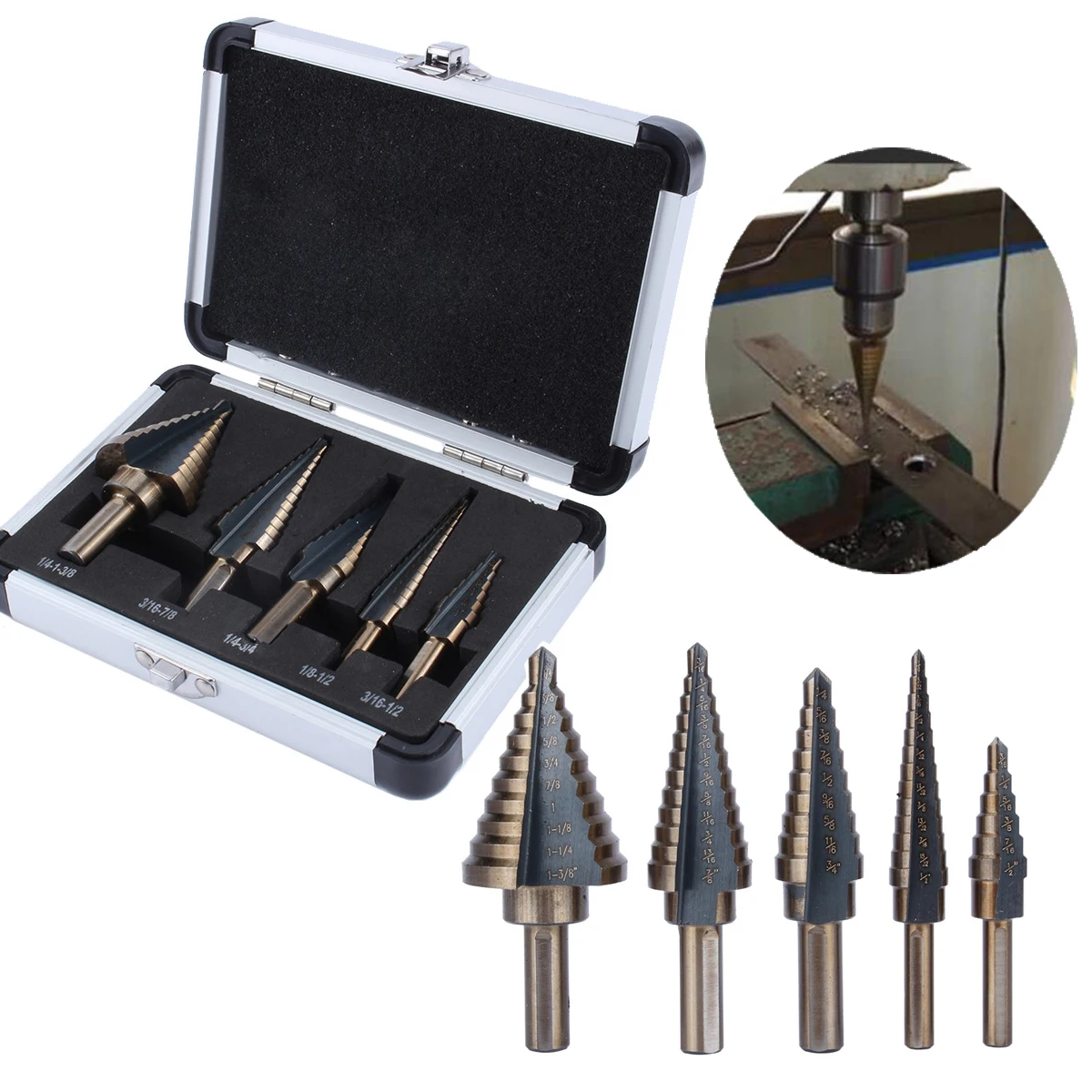 

Ступенчатое сверло из быстрорежущей стали, титановые конические сверла, набор из 5 шт., чехол для сверл