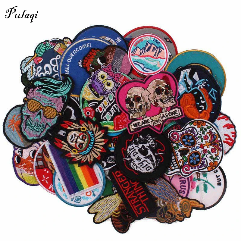 

30/20PCS/lot Mixed Ironing Cloth Patches Punk Rock Badges Cartoon Embroidered Patches for Clothing Stickers Jacket DIY Applique