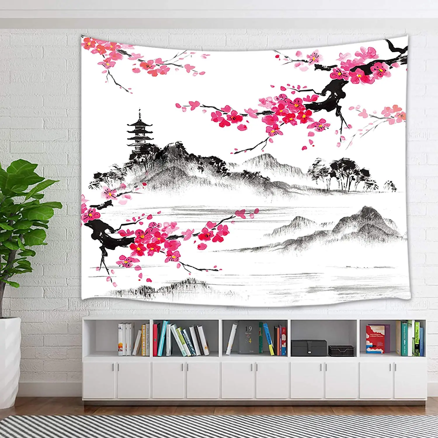 

Japanese Asian Anime Mount Fuji with Cherry Blossoms Sakura Flower Tapestry Wall Hanging for Living Room Bedroom Dorm Dcor