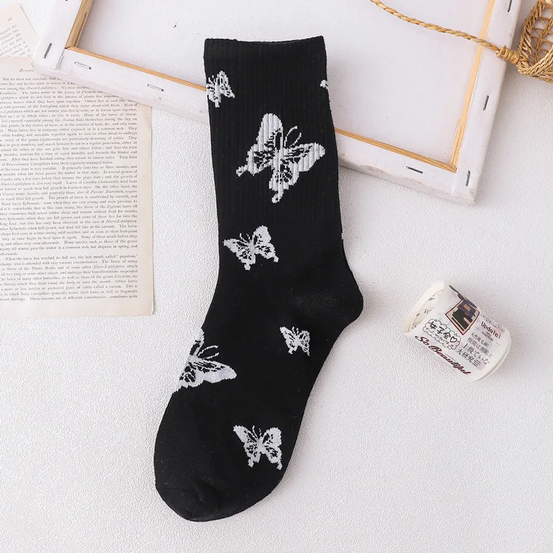 

Cartoon socks cute bow print white black calcetines funny fall harajuku fashion kawaii skarpetki damskie woman chaussette femme