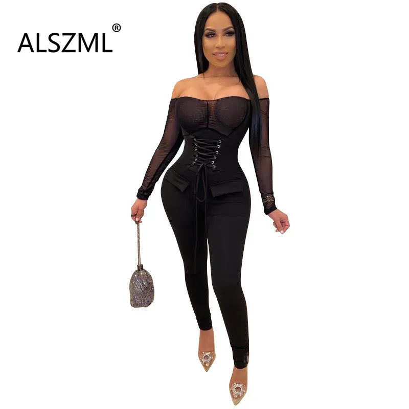 Соблазнительный стиль комбинезоны с воротником лодочкой и длинным рукавом