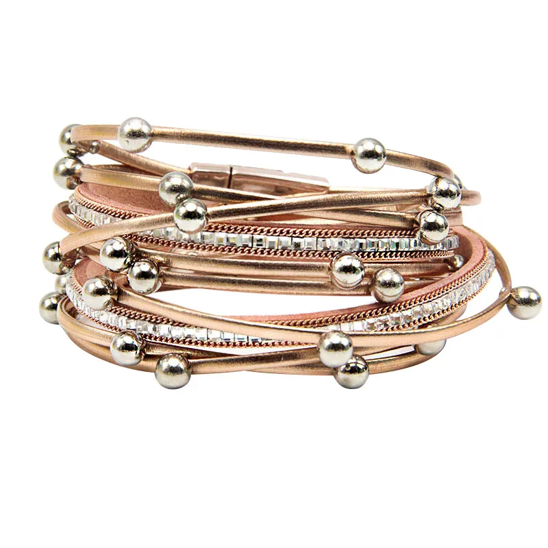 

Jewelry Multi-Layer Cuff Bangle Clasp Braided Leather Alloy Magnetic Bracelet Bracelets
