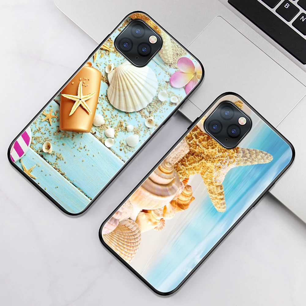 

ciciber Vogue Sea Starfish Funda Case for iphone 12 Case for iphone 12 11 Pro XS Max mini XR X 7 8 6 6s Plus SE 2020 Glass Shell