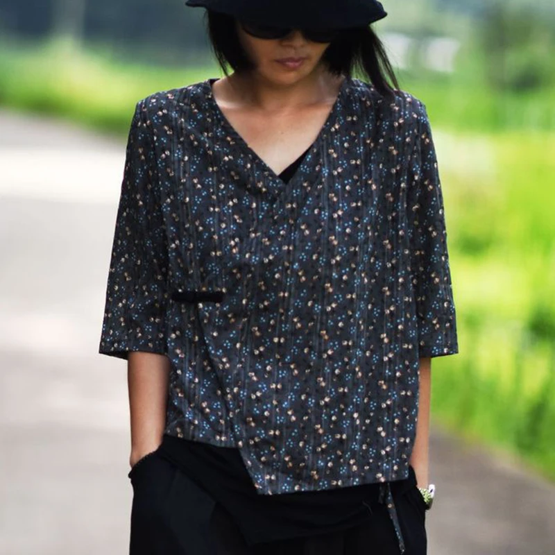 Женские винтажные рубашки с принтом Johnature свободные хлопковые и льняные блузки