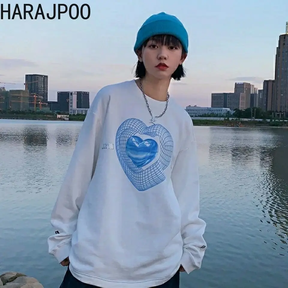 

Женский свитшот Harajpoo в стиле Харадзюку, новинка 2021, весенне-осенние корейские свободные женские повседневные топы с круглым вырезом и длинн...