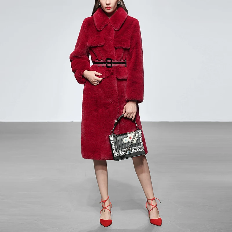 Женское пальто с искусственным кроличьим мехом в европейском стиле теплая