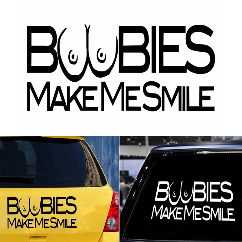 

18x5cm Funny Car Sticker Boobies Make Me Smile Auto Decals Vinyl Stickers Reflective Warning Stickers For Car Accessories