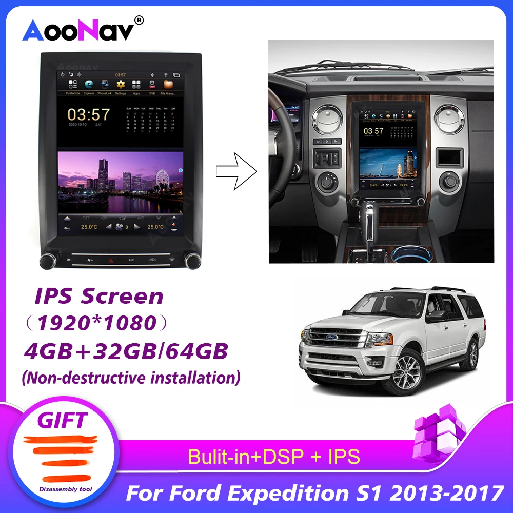 

Car Radio GPS Navigation HD 2 Din Stereo Receiver Tesla Style Vertical Screen For Ford Expedition S1 2013 2014 2015 2016 2017