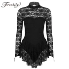 Для женщин взрослых с длинными рукавами кружевные балетные гимнастические леотарды Фигурное катание на коньках платье Женский выступление на сцене конкурс костюмы