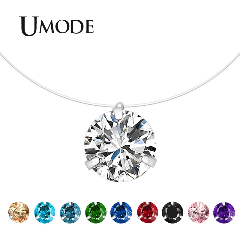 Ожерелье UMODE с подвеской круглым Цирконом для женщин простые цепочки прозрачного