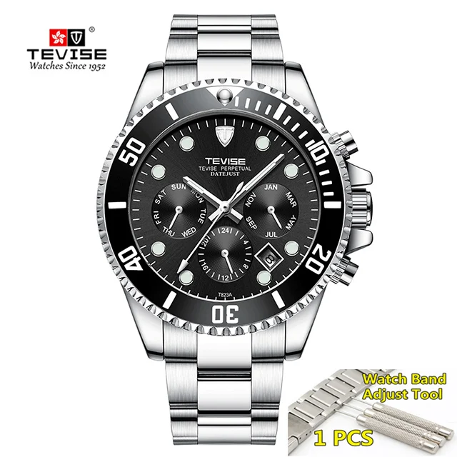 black silver TEVISE Diver часы автоматические механические часы спортивные Топ брендовые Роскошные мужские часы мужские наручные часы montre homme - Цвет: black silver