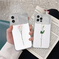 white pink rose with lisianthus phone case transparent for iphone 7 8 11 12 x xs xr mini pro max plus slide camera lens protect
