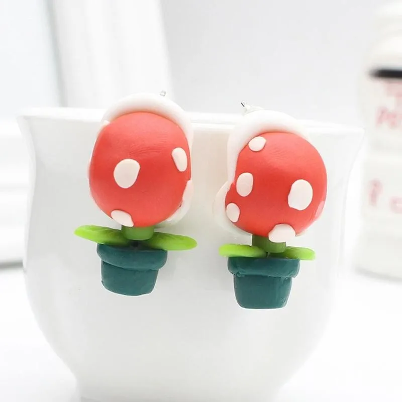 1 пара Уникальный Симпатичные ручной работы из полимерной глины Super Mario Piranha завод