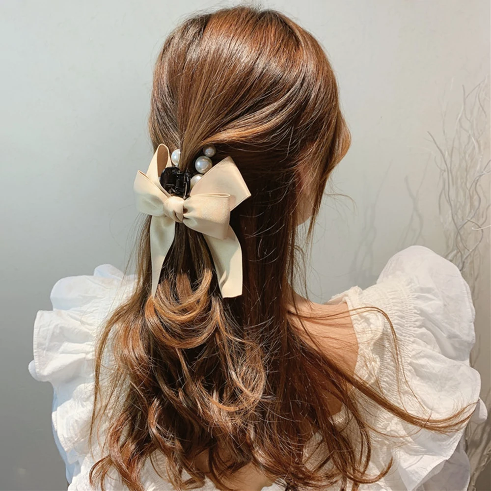 

Sweet Large Bow Pearl Hair Clamp Claws Hair Accessories For Women Ribbon Clip New Butterfly Girls Barrettes Hairpins Hair Clips