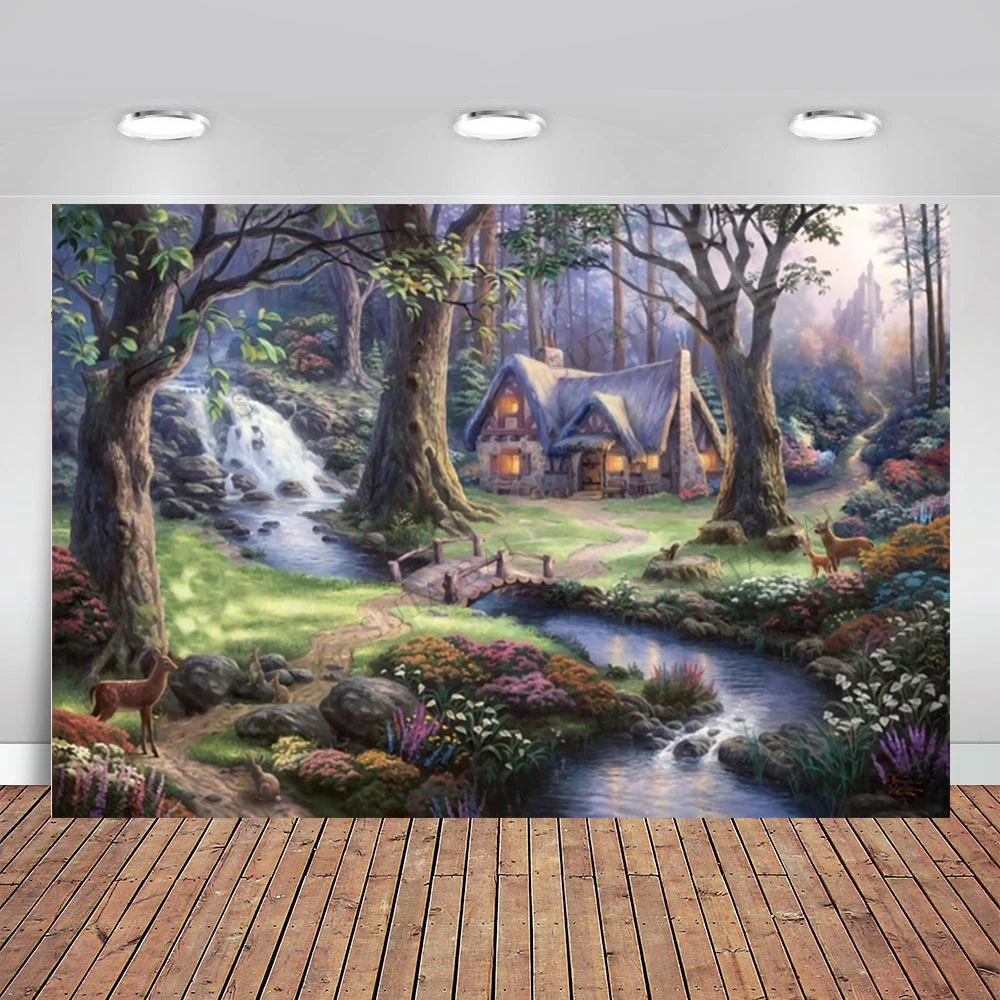 

Jungle Wonderland Backdrop Newborn Photography Backdrop Woodland Forest House Background Photo Studio Party Decoration Banner