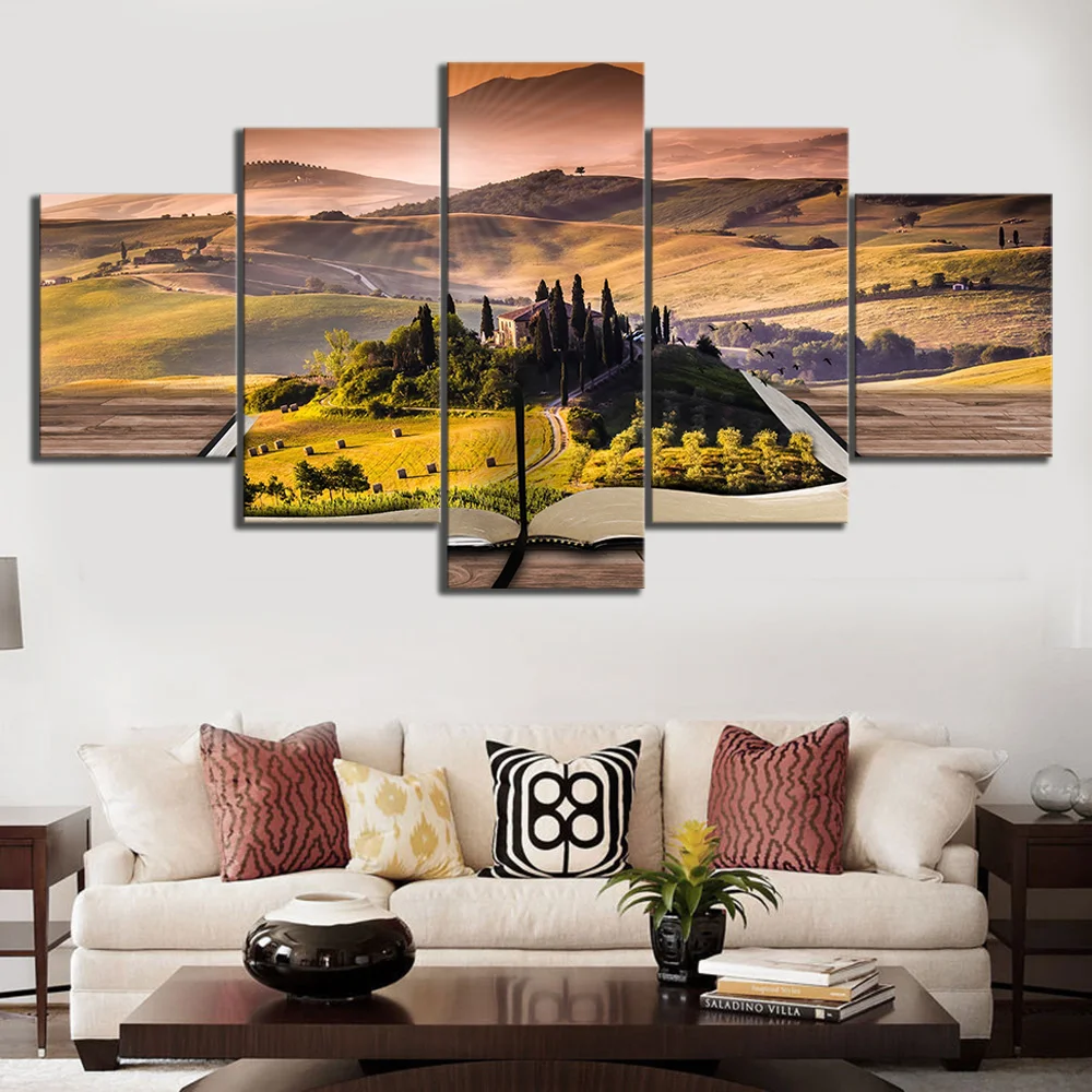 

5 Pieces Print Painting Artwork Seclusion Landscape Painting The Wall Art Paintings Canvas Wall Art Living Room Decoration