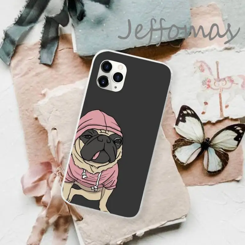

Cute Funny French Bulldog Phone Case Transparent for iPhone 11 12 mini pro XS MAX 8 7 6 6S Plus X 5S SE 2020 XR