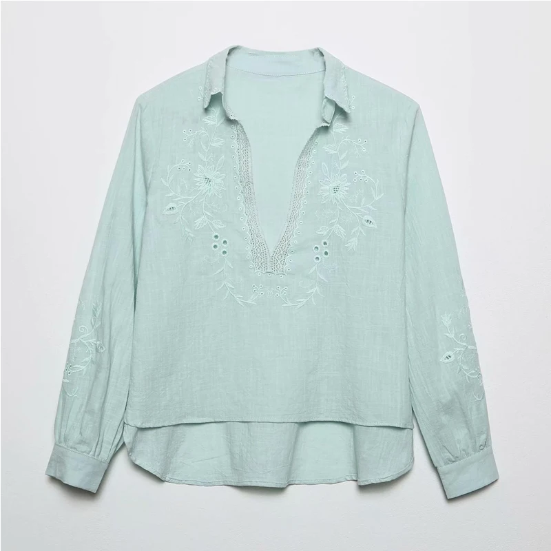 KUMSVAG для женщин в винтажном стиле; Сезон лето сплошные Блузки Топы 2021 ZA Открытое платье с вышивкой для девочек; Элегантный Топ с V-образным вы...