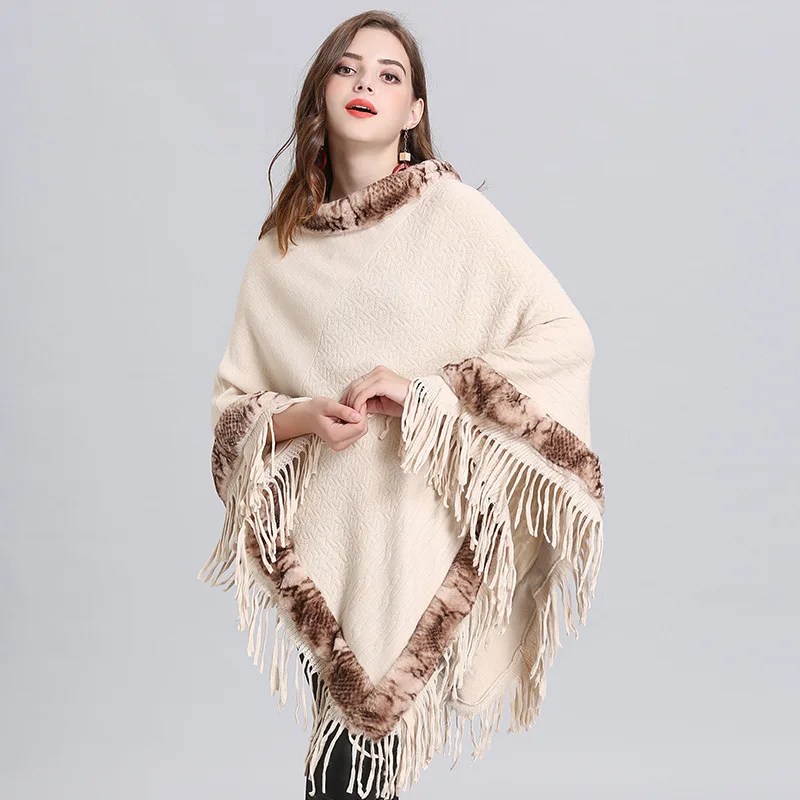 2020 весенние вязаные накидки больших размеров Женские Длинные Пончо из