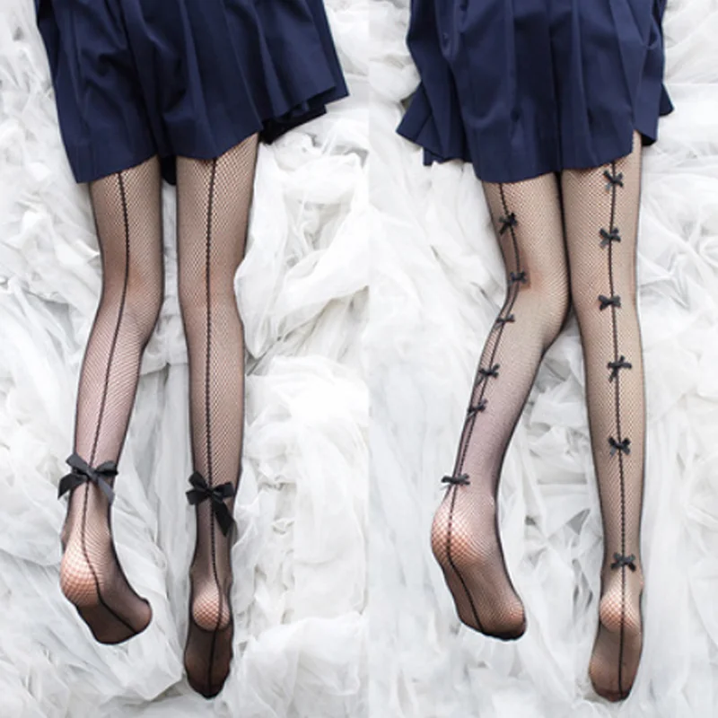 

Магазин Richkeda, новинка 2021, модные сексуальные сетчатые колготки для девушек с бантом, ажурные черные чулки с цветочным принтом для женщин