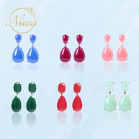 2021 korea fashion womens crystal dangle earrings vintage red pink blue gemstone water drop piercing earrings for teens jewelry