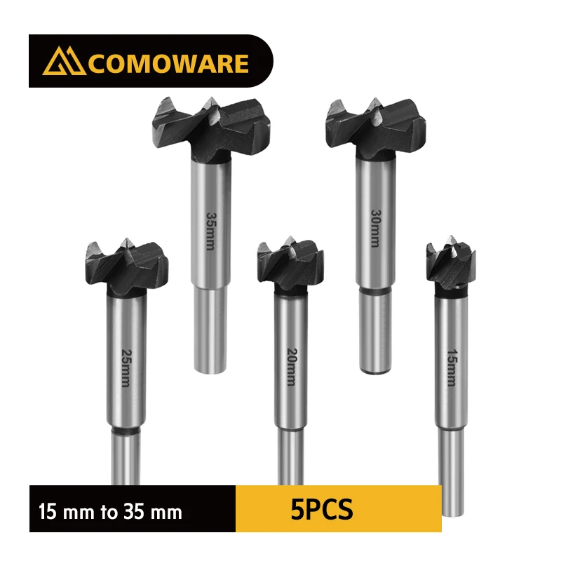 

COMOWARE 5Pcs Forstner Drill Bit Set for Woodworking 15mm -35mm Countersink Drill Tools Hinge Boring Hole Saw Set Cutter