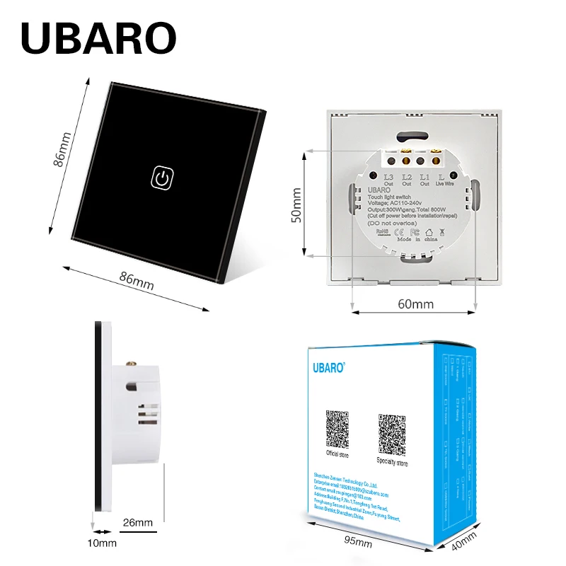 UBARO ЕС/Великобритания закаленное стекло настенный светильник сенсорный