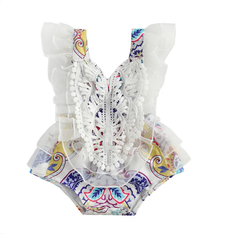 

0-24M Halloween kids Toddlers Embroidery Printing Fashion Romper, Infant Girls' Sleeveless Multi-layer Blouse