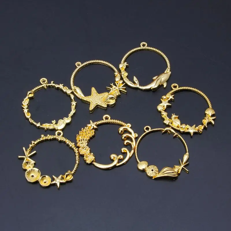 

7Pcs Seashell Round Blank Pendant Resin Frame Open Bezels Setting Jewelry Making N58F