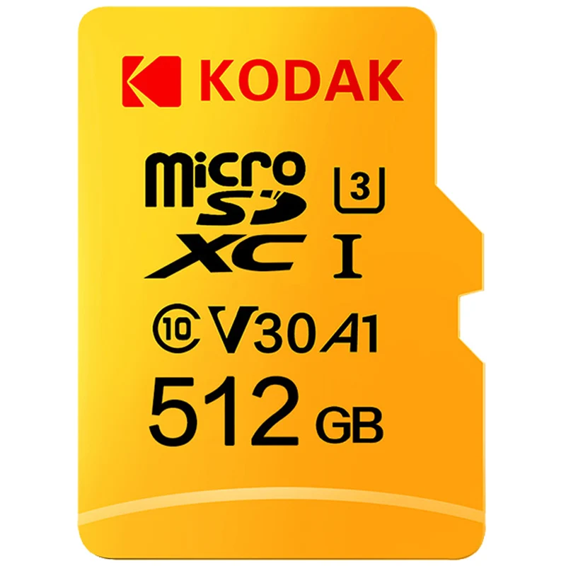 512GB Kodak 512GB Micro SD карта класса 10 16G 32G 64GB U3 4K высокоскоростной карты памяти cartao de Карта памяти 128gb mecard C10 - Емкость: 512GB