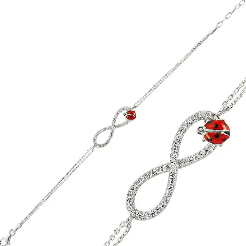 

Серебряный женский браслет Silverlina с божьей коровкой и знаком бесконечности