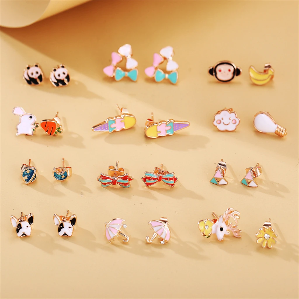 

【Q2D2069】2pcs/set animal cartoon earrings creative retro cute sweet fruit earrings