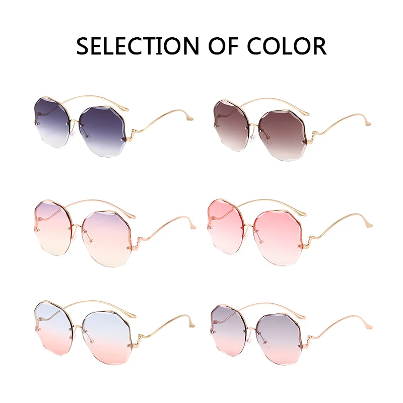 

2021 Fashion Tea Gradient Women's Sunglasses Women Ocean Water Cut Trimmed Lens Metal Curved Temples Sun Glasses Female UV400