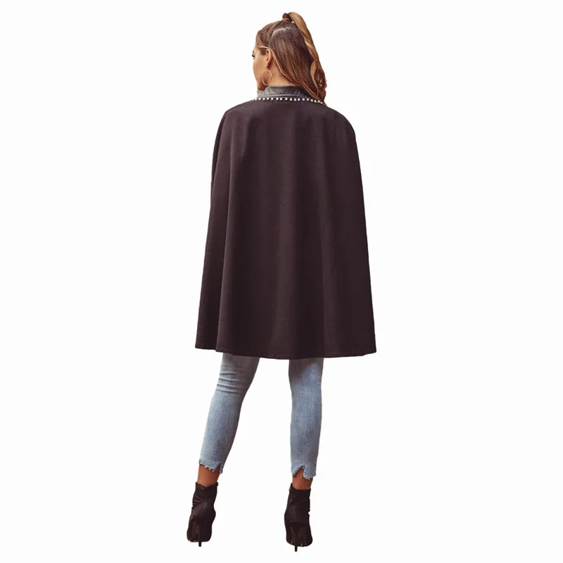 New Design Women Poncho Jacket Cloak Coat Turn-Down Cape Blazer Spring Autumn Elegant Mock Classy |