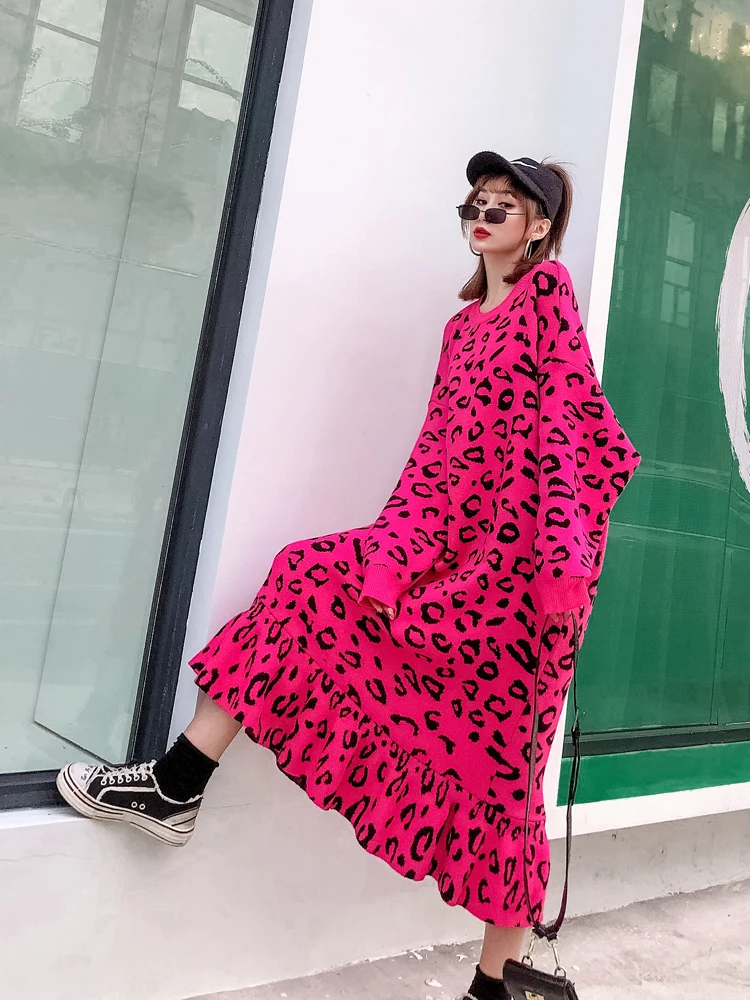 Цин MO Весна размера плюс для женщин с леопардовым принтом Платье 2021 женское