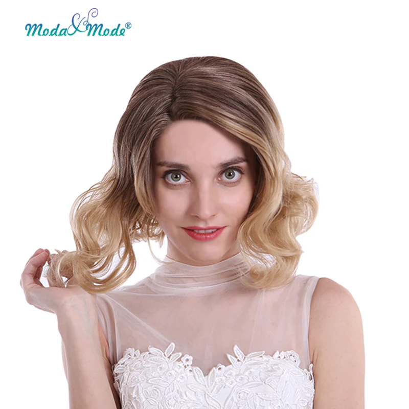 Мода и режим 14 &quotкороткий Боб Свободные волны парики Омбре блонд синтетический