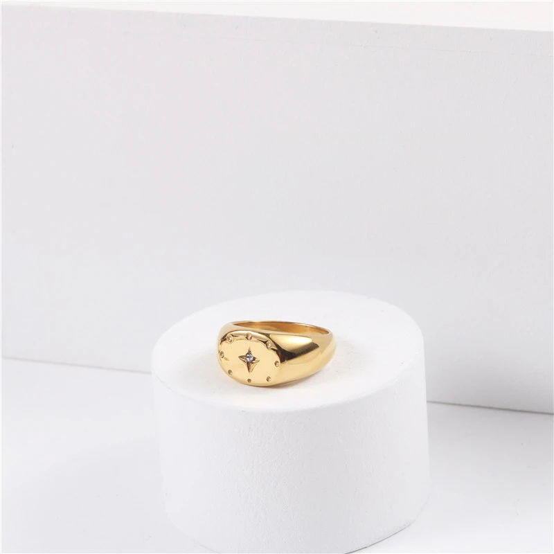 

Peri'sBox 3 Sizes Chunky Square Star Rings Micro Setting Rhinestone Geometric Rings Engraving Statement Titanium Steel Jewelry