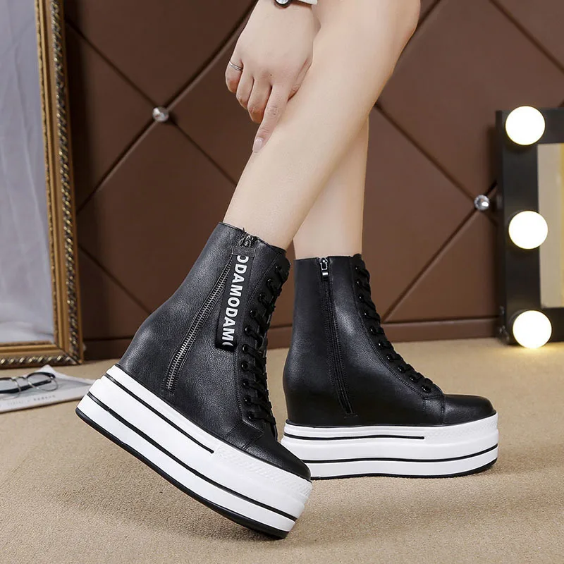 

Kjstyrka High Platform Boots Leather High Wedges Ankle Boots Women 2020 New Female Punk Style High Heels Shoes For Woman