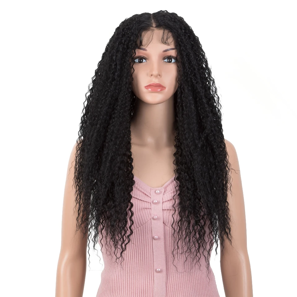 Длинный кудрявый вьющийся парик 28 дюймов с синтетическим кружевом спереди