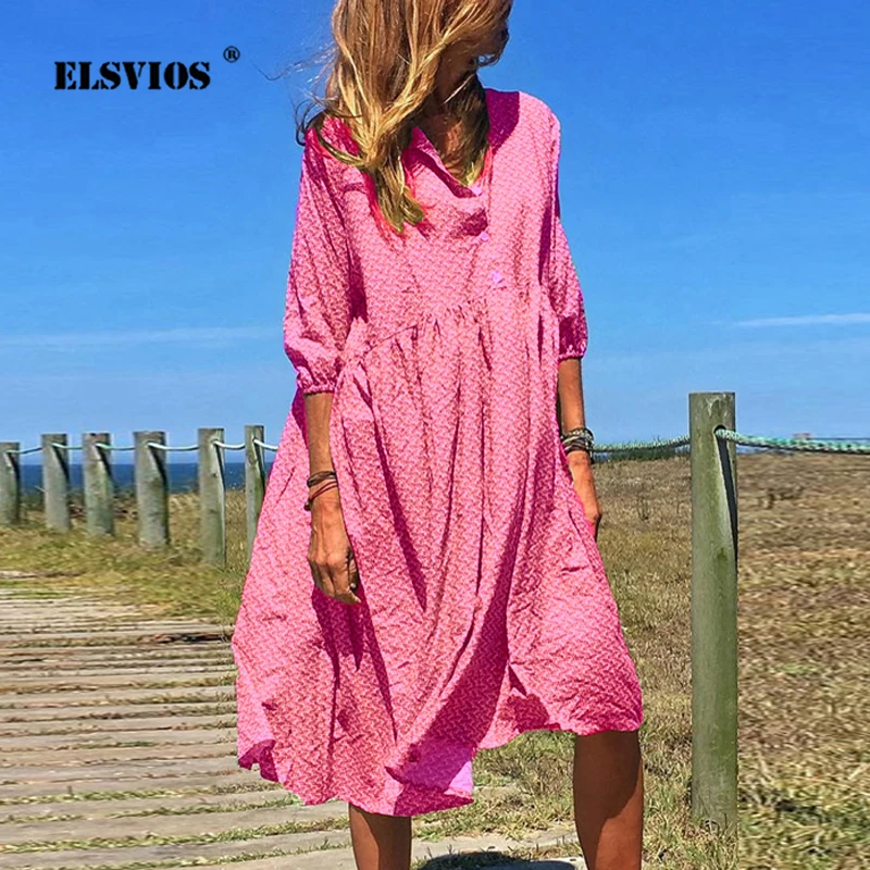 ELSVIOS повседневное v образный вырез цветочный принт раздельные вечерние для