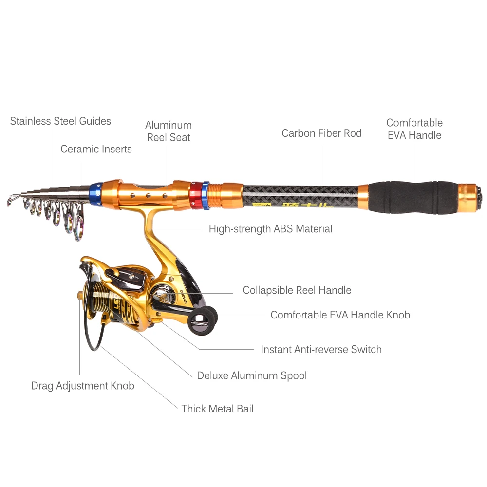 

Lixada Spinning Fishing Reel and Rod Combo Portable Telescopic Fishing Pole Reel Set with Fishing Tackle Bag Carrier Case