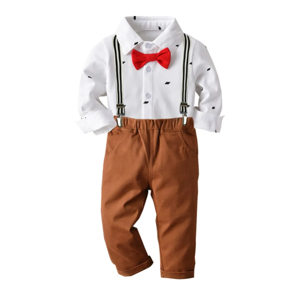 Toddler Baby Boys Gentleman Cartoon Bow Tie T-Shirt Tops+Suspender Pants Outfits детская одежда kids clothe Bodysuit newborn |