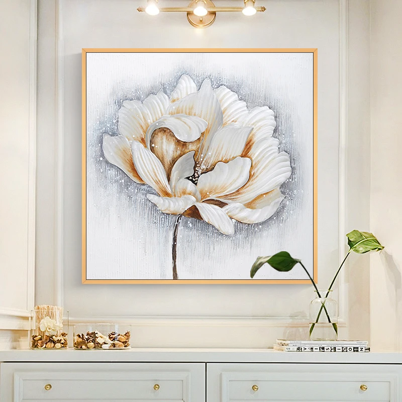 

Hand-painted Oil Painting on Canvas Abstract White Flowers Living Room Bathroom Home Decor Bedroom Wall Hanging Art No Framed