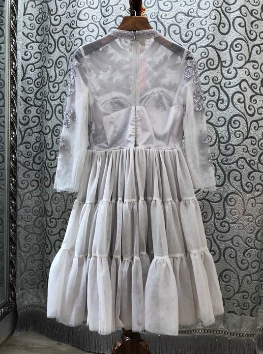 

Gown Dresses Ball 2021 Autumn High Quality Party Evening Women Sexy Tulle Mesh Beading Patchwork 3/4 Sleeve Tunic Black Dress