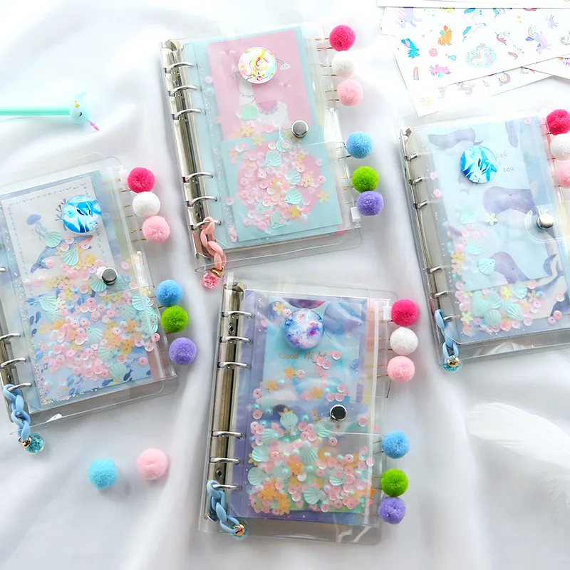 Kawaii блокнот милый Единорог журнал A6 дневник сетка линия 6 колец планировщик